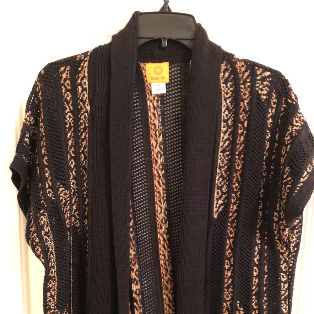 Ruby Rd. Black, Gold, Brown Open -Front Knit Swea… - image 4